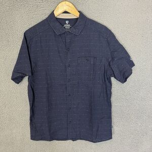 S Kuhl Shirt Mens M Blue Short Sleeve‎ Button Up Casual Hiking Linen Blend
